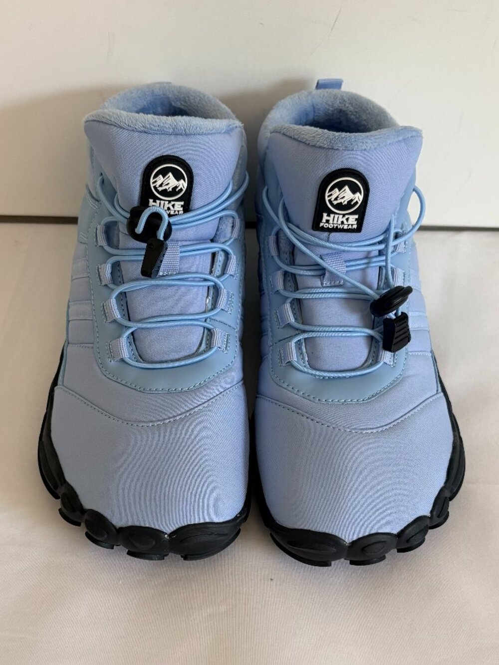 Hike Footwear Light Blue & Black Trim Fleece Bungee Lace Barefoot Boots Size 10